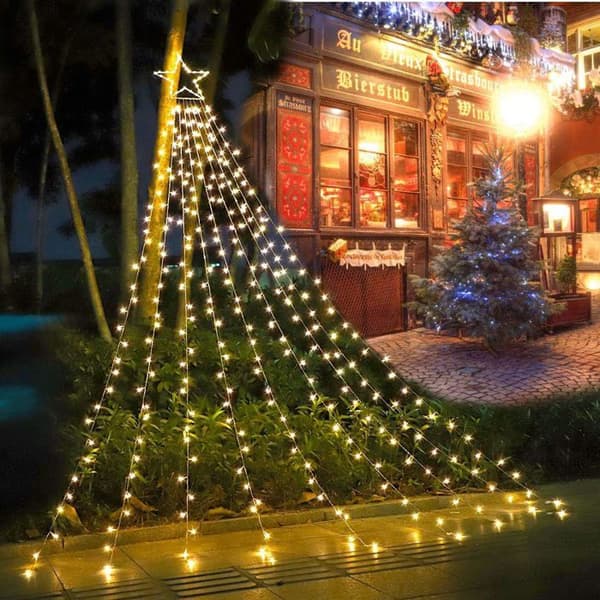 Utendørs juletrelyslenke, 317 LED, 5m, 8 moduser og vanntett (varmhvit)