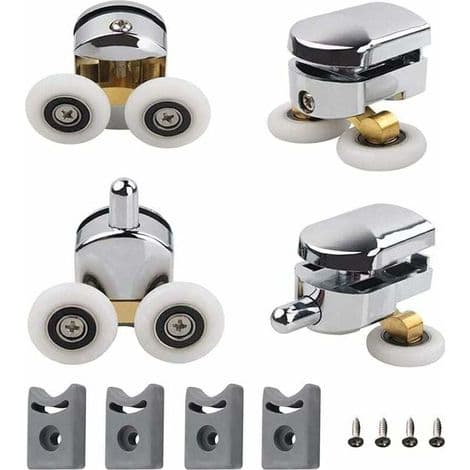 Erstatningsdobbeltruller, sett med 4, doble ruller, erstatningsfestehjul, skyvedørrull, dørrull, dusjdørruller, 23mm