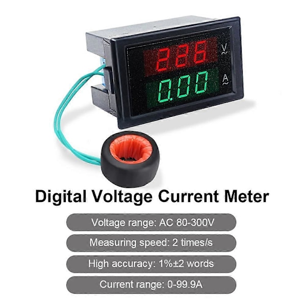 Digital Voltmeter Ammeter AC 80-300V 0-100A Spänningsmätare Strömmätare Volt Amp Display Voltmeter Amperemeter Multimeter 2 i 1 med Strömtransformator