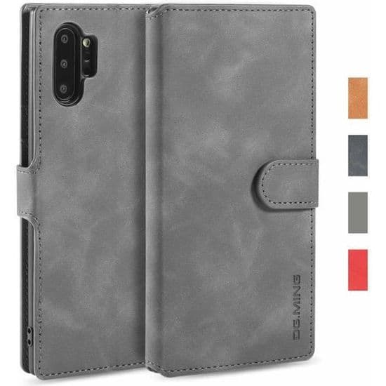 Samsung Note 10 Plus Fodral, Skyddande Plånboksfodral i Läder med Stativ och TPU Bumper för Samsung Galaxy Note 10 Plus - Grå