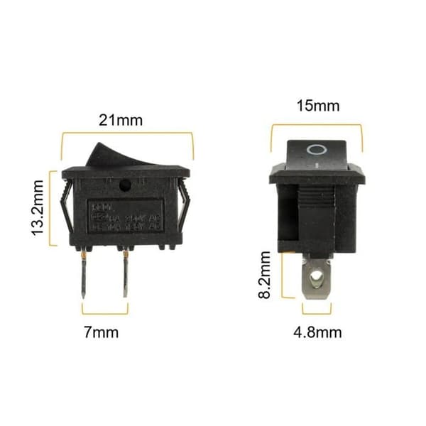 Mini vippebryter T85 KCD1-101 2-pinners SPST vippebryter med ledninger svart (10 stk)