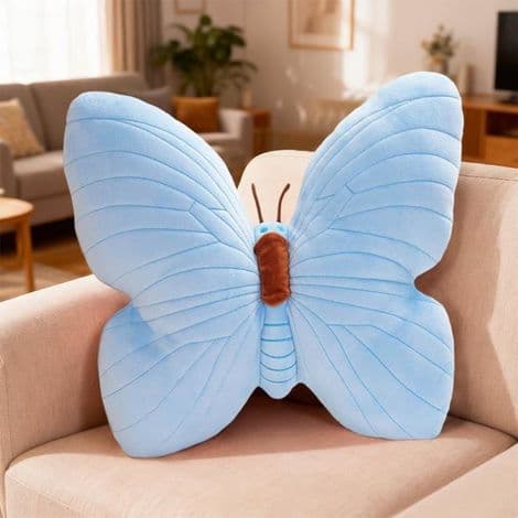 Plys sommerfuglepude - 40 cm - Æstetisk design - Blød - Til stue og sofa - Blå