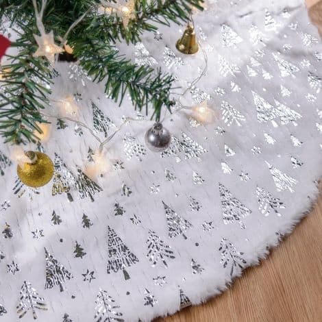90 cm julgransmatta, julgransmatta, stor silver julgransmatta, julgransfotskydd, julgransmatta (silver)