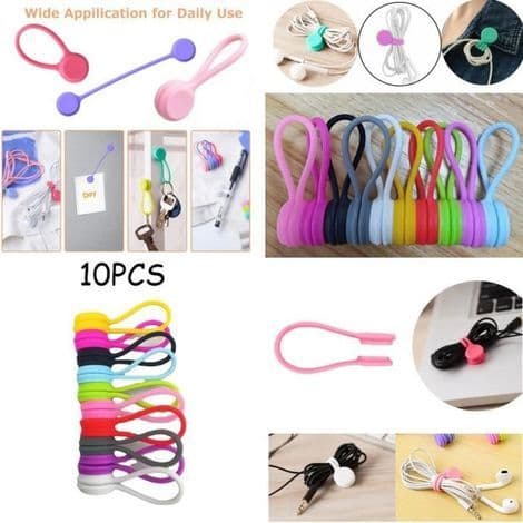 Magnetiske kabelbindere - Silikone kabelclips - 10 stk.