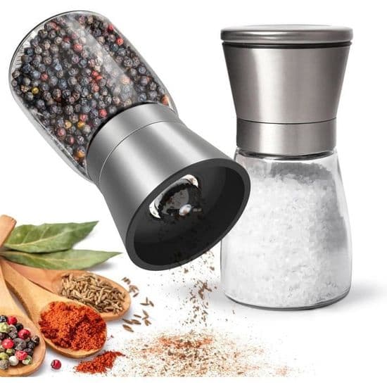 Peberkværn: 2-delt justerbart salt- og pebersæt med keramisk kværnkerne