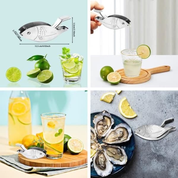 Manuel citruspresser - Rustfrit stål - Fiskedesign - Rustfrit stål - Kompakt - Ergonomisk