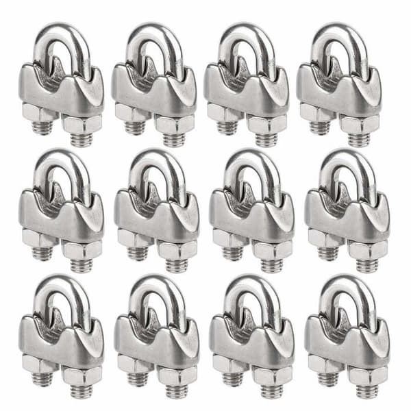 M4 Wire Rope Clips, U-Bolt rustfrie stålkabelklemmer, 4 mm diameter, pakke med 12