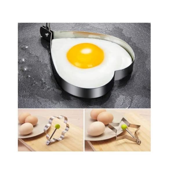 Non-stick omelettform med 5 former og håndtak, eggering, pannekakeform i rustfritt stål, omelettform