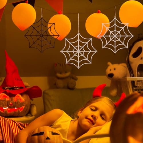 Sett med 12 edderkoppnett i plast til dekorasjon: 20,3 cm brede, Halloween-edderkoppnett