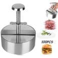 Burgerpresse - Justerbar - Rustfrit Stål - 8.9x8.9x14cm - 100 Bagepapirark