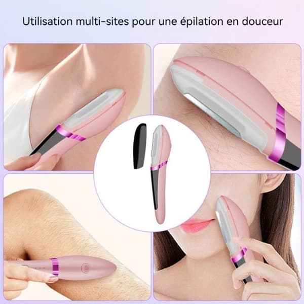 Epilator med 2 skjærehoder, 3 vibrasjonsnivåer, LED-lys, kompakt og bærbar, USB-C-lading, vaskbart blad