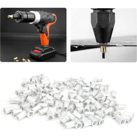 Förpackning med 100 M8 platta aluminiumnitmuttrar för stål, legering, koppar, plast