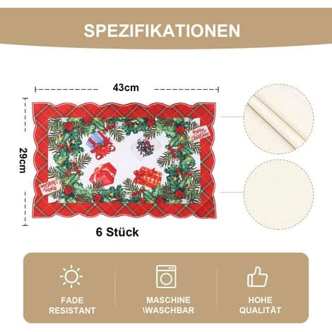 Vaskbare dækkeservietter, sæt med 6, skridsikre og varmebestandige