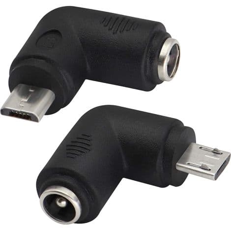 (2-pak - Micro) 90 graders DC 5.5x2.1mm til Micro USB 5V DC strømopladningsstik til mobiltelefon, tablet, MP3-afspiller og Micro USB-enhed