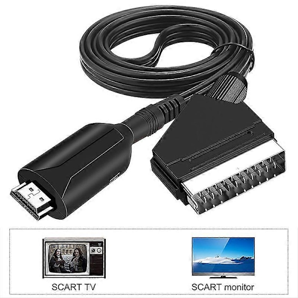Video Ljud Adapter Mini Högupplöst HDMI-kompatibel till Scart AV Signalomvandlare med USB-kabel för DVD-spelare