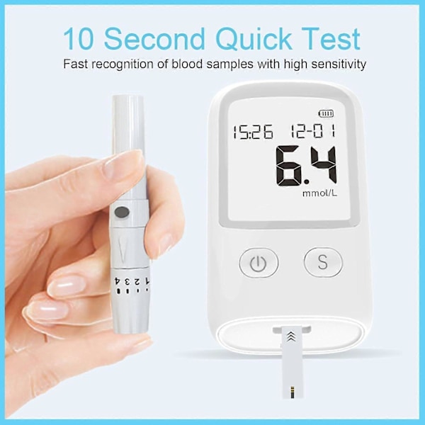 Hemoglobinmätare Hemoglobintestare Hemoglobintestkit Glukometer för att mäta blodsocker, 50 testremsor + 50X nålar