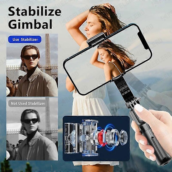 KEELEAD Selfie Stick Gimbal med Fyllningsljus Utdragbart Bluetooth Fjärrkontroll Stativ för Samsung iPhone 14 Pro Max Smartphone