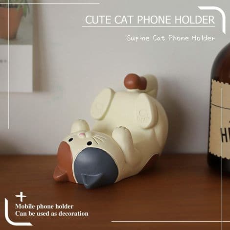 Universal mobiltelefonholder i form af en sjov kat, til kontoret, til smartphone, hvid.