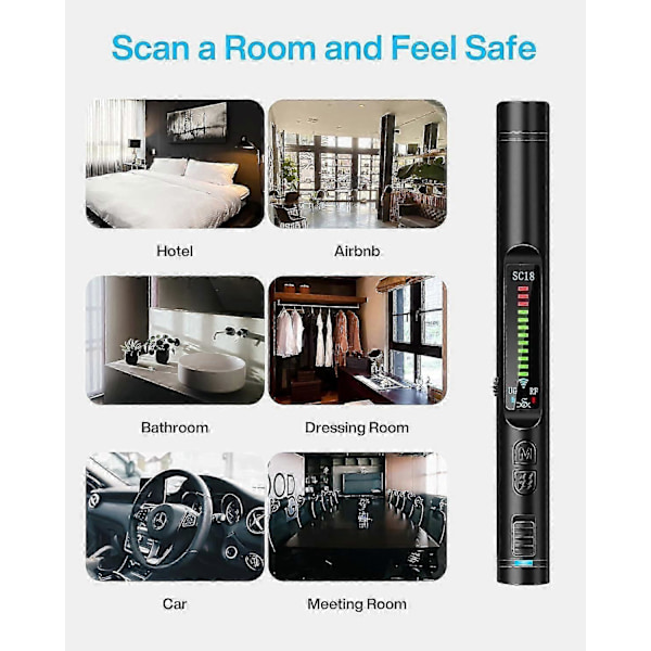 Signalskanner för hotell, AirBnBs, konferensrum, dold kameradetektor med avancerade detekteringsfunktioner, användarvänlig design för