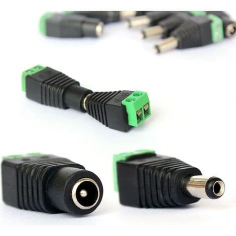 10 DC 2.1 x 5.5 mm kontakter for CCTV-kameraer – 12V strømforsyningsplugger og adaptere