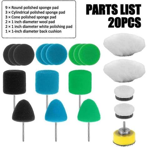 Sett med 20 mini poleringsputer, poleringsputer for små biloverflater, slitesterke svampull poleringsputer