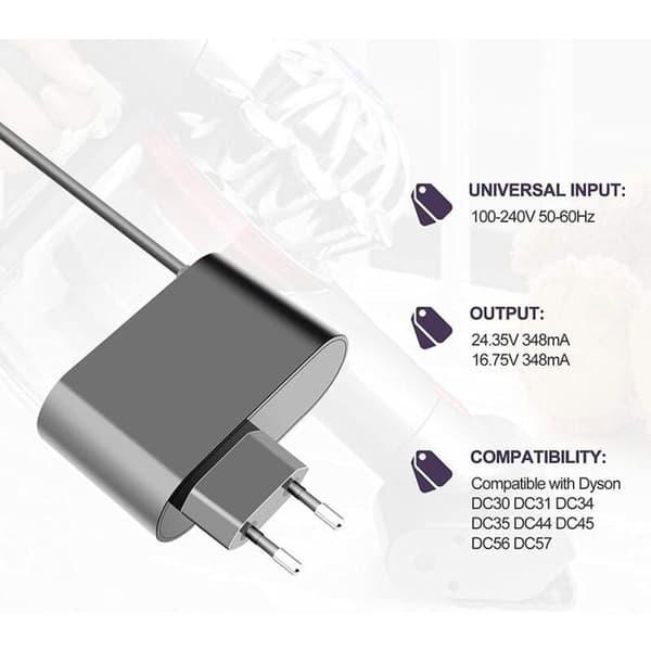 Laddare kompatibel med Dyson DC30 DC31 DC34 DC35 DC44 DC45 DC56 DC57 - 16.75V/24.35V Dammsugarbatteri