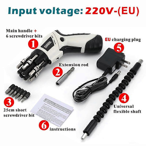 Multifunktionell Elektrisk Skruvdragare Batteri Uppladdningsbar 3.6V Sladdlös Kraftfull Slag Borrmaskin Elektrisk Skruvdragare