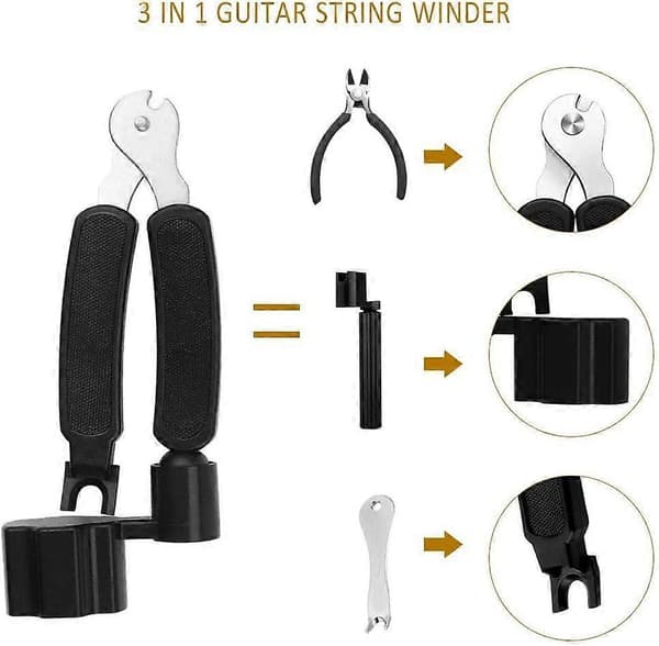 Gitarrsträngvev, 2 st 3 i 1 Gitarrsträngvev Skärare och Stallpinneavdragare Gitarrreparationsverktyg för Gitarr, Bas, Violin, Ukulele