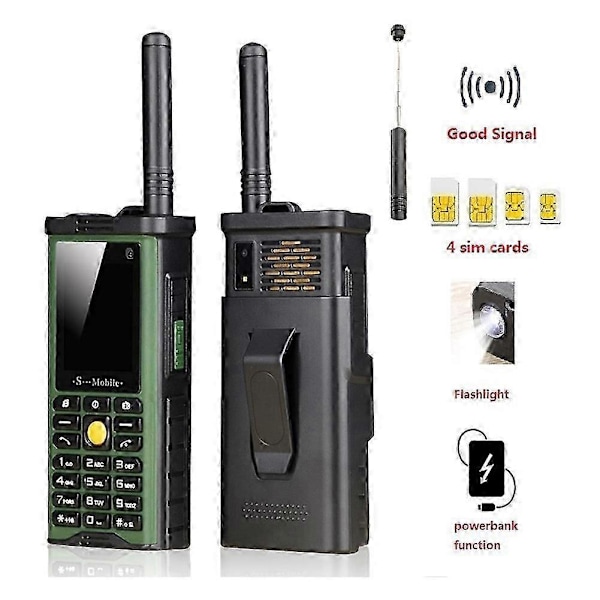 Robust Utomhusmobiltelefon Stor Batterikapacitet Lång Standbytid Antenn Bra Signal Fyra SIM-kort 3D Box Högtalare E-bok - Grön