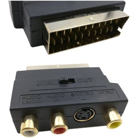 RGB Scart 21-bens han til 3 RCA AV hun-konverter + videoadapter (sort)