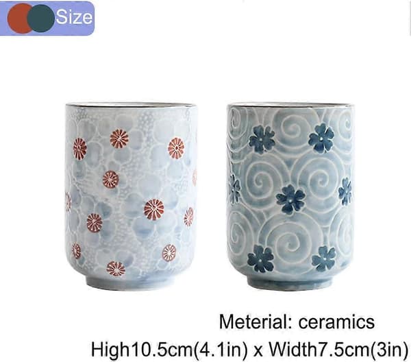 Japanska tekoppar Keramisk mugg Japansk traditionell blomma Vacker design Set med 2 tekoppar 30 cl