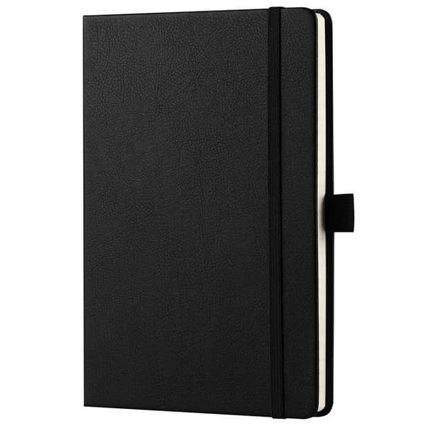 Notesbog, A5-størrelse, med premium papir, 200 sider, klassisk hardback i kunstlæder, sort