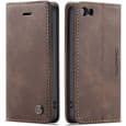 Fodral till iPhone 5/5S/SE 2016, Stötsäkert Premium Läder Flip Plånboksfodral, Kaffe