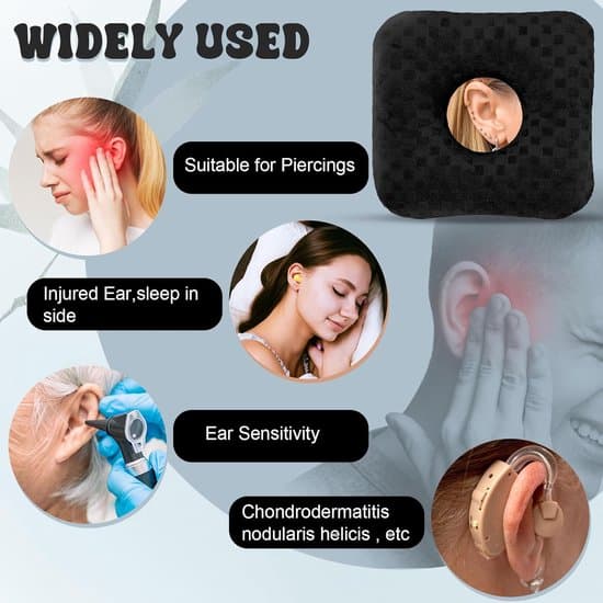 Öronpiercingkudde - 2 stycken - O-formad sovkudde med cirkulära skydd för öronvärk, inflammation och liggsår - Svart