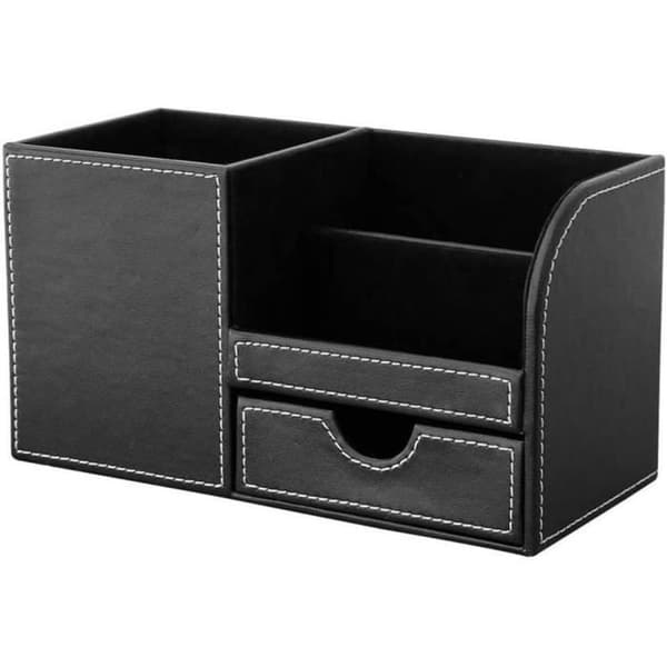 Skrivebordsorganizer - Multifunktionel opbevaring - PU-læder - Sort - 22,5x10,3x12,2 cm