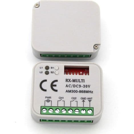 Fjernmottaker for garasjeport 433 868MHz 9-30V med fjernkontroll