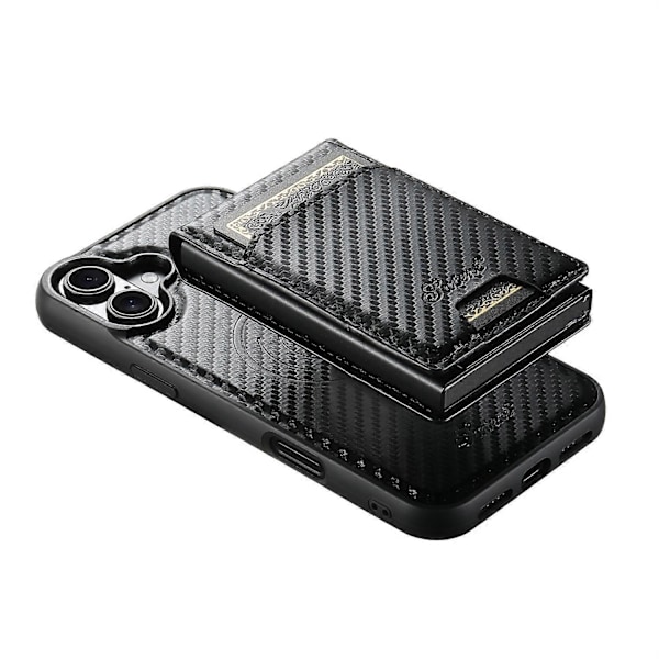 SUTENI H19 Magnetiskt Skal för iPhone 16 Plus, Kolfibertextur Läder Baksida med Kortfack