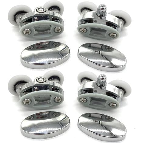 Sett med 4 dusjdørruller – 23 mm ovale sommerfuglformede ruller – Stillegående drift – Kromfinish