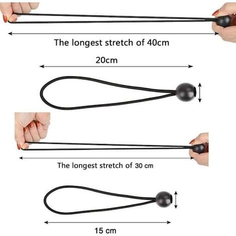 Elastisk bungee-lina, 30 elastiska bungee-linor, elastisk boll, presenningsspännare, tältgummi (200 och 150 mm)