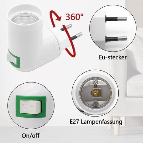 Sæt med 6 E27 lampefatninger med afbryder, uden kabel, adapter til E27 pærer, AC 230V, 180° justerbar, velegnet til indendørs belysning