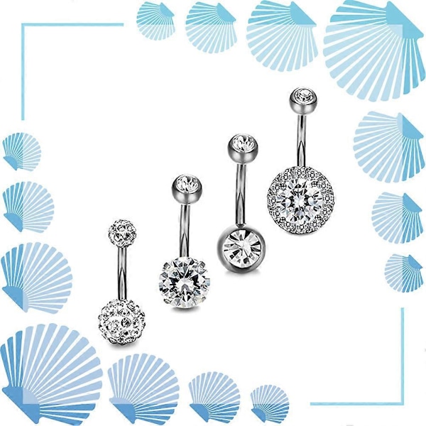 4 st/set Kvinnor Rhinestone Rund Kula Hantel Navelring Navelpiercing