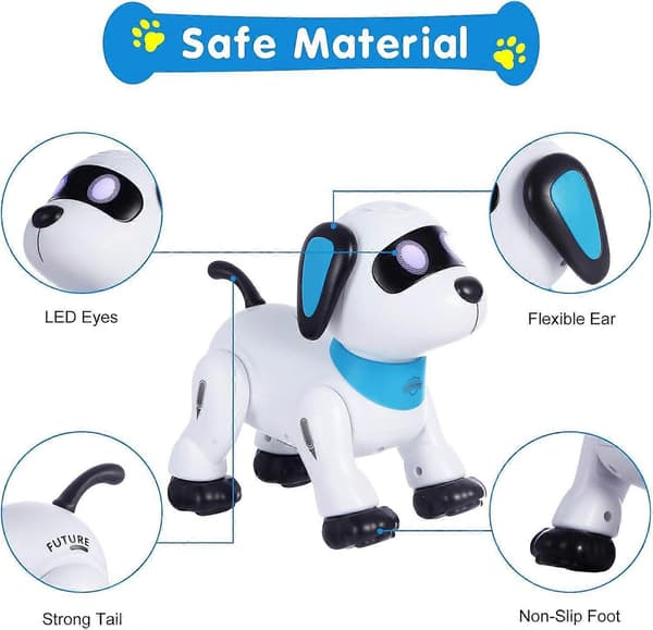 Fjärrkontroll Robot Hund Leksak, Interaktiv Programmerbar för Barn, Smart Dansande Robothundvalp med LED-ögon och Ljud, Blå