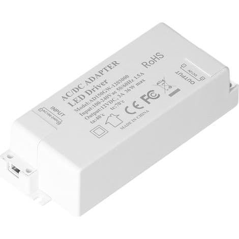 12V DC 3A 36W LED-drivertransformator. 100-240V AC strømforsyning for DIY-belysning
