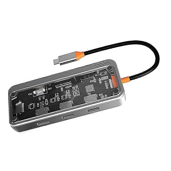 10-i-1 USB C Hub Adapter, USB C Dockingstation för bärbara datorer för dubbla skärmar, USB3.0 2.0-portar, 100W PD-laddning, RJ45, Ljud