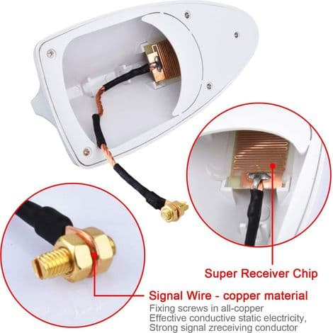 LA TECH Universal Bilantenne, Hajfinneantenne, AM&FM Bilantenne, Aluminiumantenne, 17cm, Sort, Bilantenne med Justerbar ABS, Sort, M018, Sølv