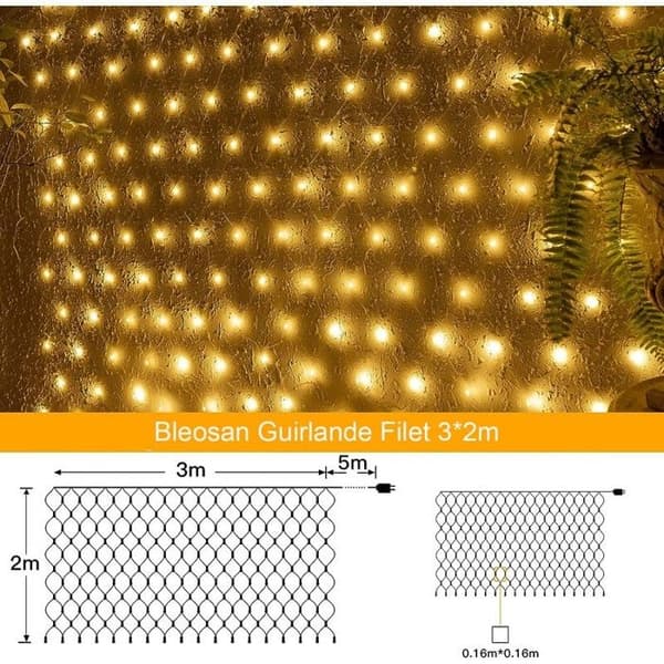 200 LED lyslenke 3 x 2 m – Varmhvit, Vanntett, 8 Moduser, 6t/18t Timer, Fjernkontroll