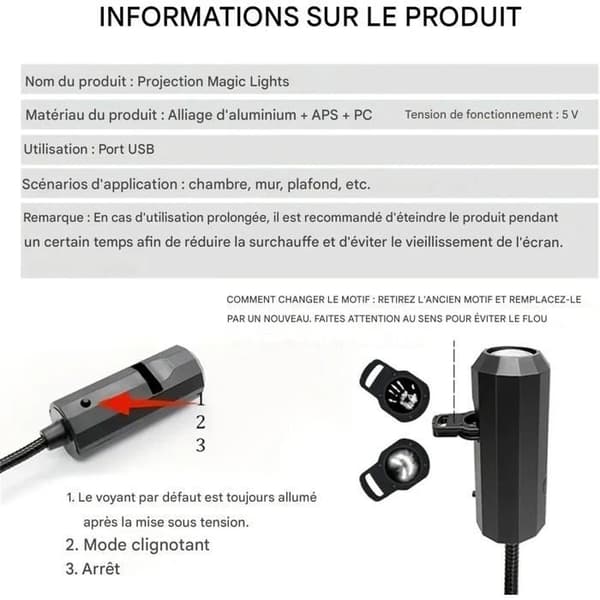 Halloween Projektorlampe, Magnetisk Spøgelseshus Projektor med 3 Tilstande | 360° Roterende LED Spøgelse USB