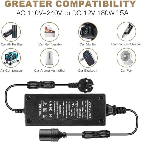 AC til DC-adapter/omformer, 5 ampere, 60 watt, 220V til 12V, strømtransformator, for sigarettenner/kjøleskap.