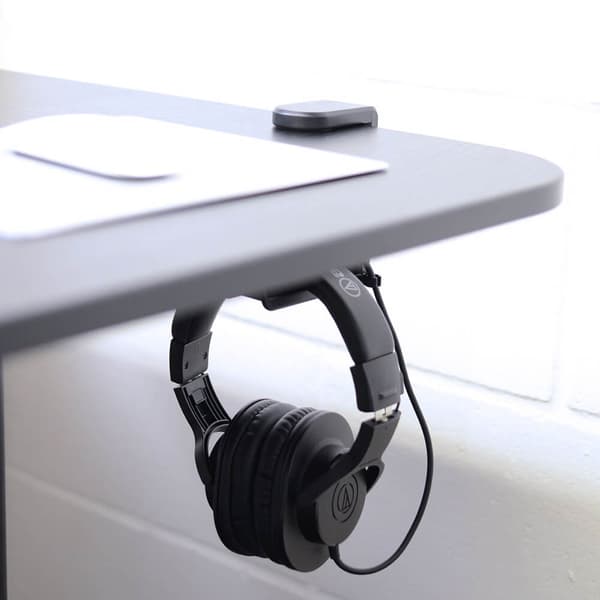 Kuuloke-/headset-pidike, musta, pöytään kiinnitettävä