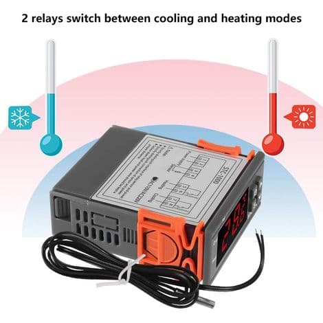 STC-1000 AC 10A 110-220V Digital Temperaturregulator med LED-display, Celsius Termostat, Opvarmning/Køling, 2 Relæudgange med NTC Sensor Probe